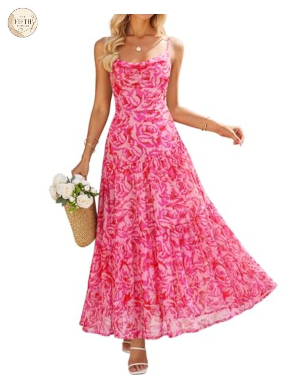 Mesh Floral Maxi Dress Sleeveless Cowl Neck Wedding Guest Semi Formal